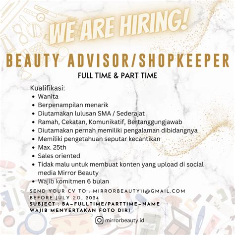 Lowongan Kerja Beauty Advisor Shopkeeper Di Mirror Beauty LokerJogja ID