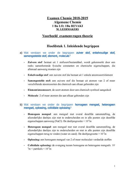 Examen 17 Januari 2018 Vragen En Antwoorden Examen Chemie 2018