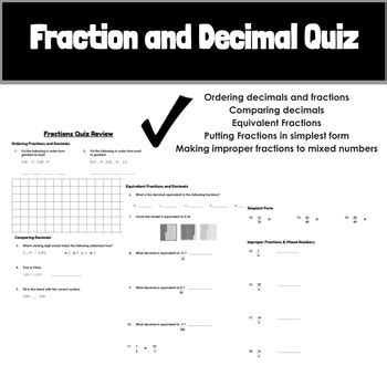 Decimal Fraction Quiz By Ellie Harris TPT