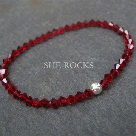 Red Crystal Stretch Bracelet Sterling Silver Or Gold Fill Tiny Mm Siam