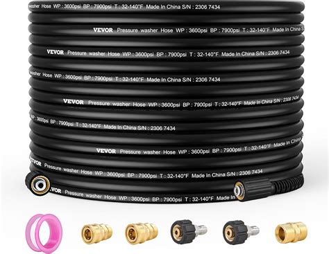 Vevor Pressure Washer Hose 50ft X 14 Kink Free M22 14mm Brass Thread Replacement