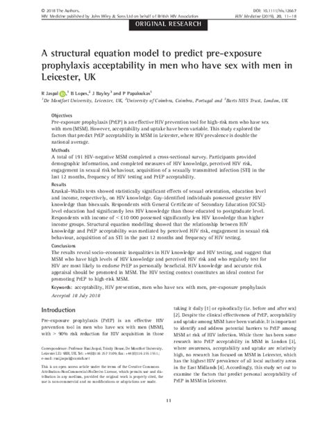 Pdf A Structural Equation Model To Predict Pre Exposure Prophylaxis Acceptability In Men Who