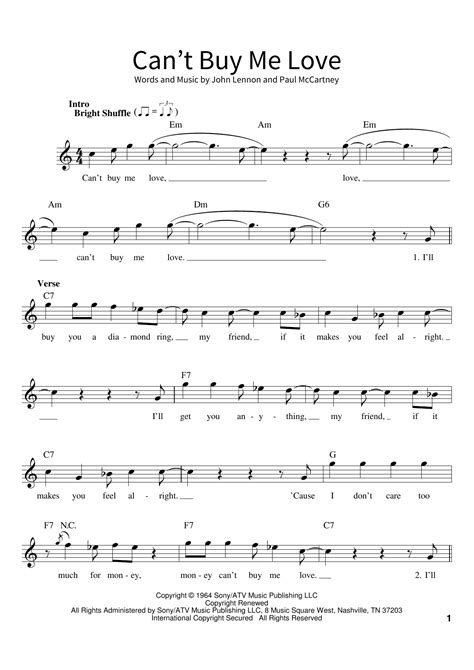 Can T Buy Me Love By The Beatles Sheet Music For School Of Rock Vocal