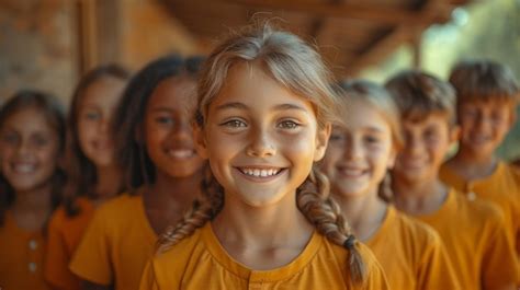 Premium Photo | Various kids posing for a group portrait with smiles in ...