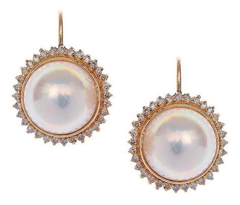 Mabe Pearl And Diamond Earrings In 14ct Gold Earrings Jewellery