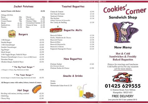 Online Menu of Cookies Corner Restaurant, New Milton, United Kingdom ...