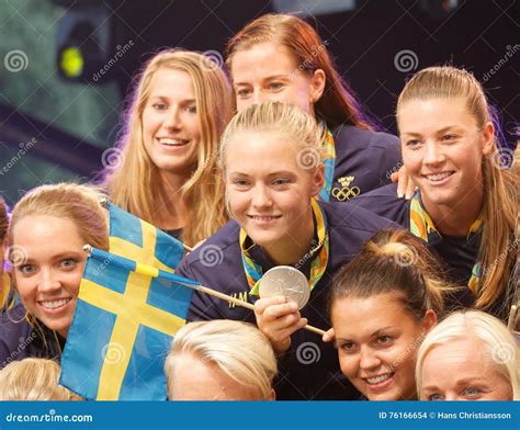 Swedish Female Soccer Team Showing Their Silver Medals from the ...