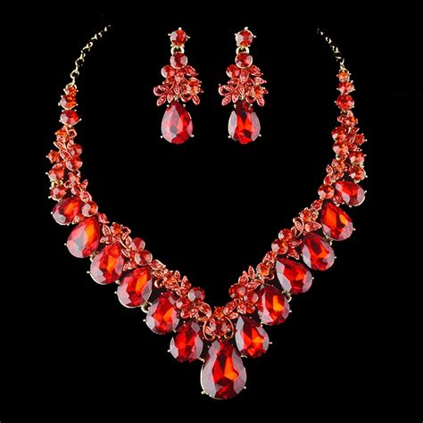 Aliexpress Buy Fashion Golden Plated Red Crystal Necklace