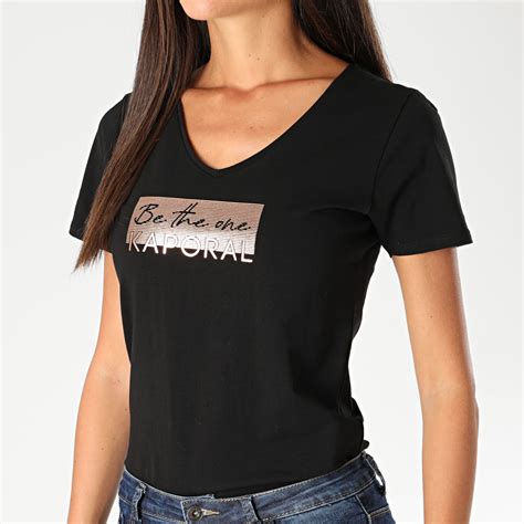 Kaporal Tee Shirt Slim Femme Col V Aya Noir LaBoutiqueOfficielle