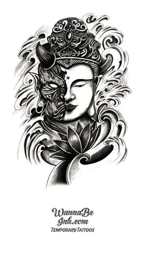 Half Demon And Half Buddha Good And Evil Best Temporary Tattoos Etsy