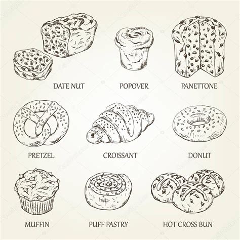 Esbozo Gráfico De Diferentes Productos De Pastelería Ilustración