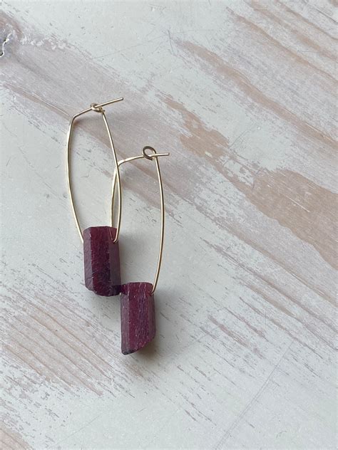 Ruby Earrings Raw Ruby Natural Hoops Ruby Jewelry Ruby Hoops | Etsy