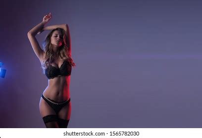 Sexy Woman Lingerie Studio Shoot Colorful Stock Photo