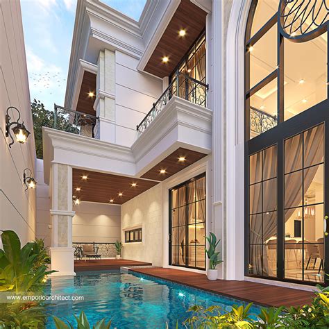 Desain Tampak Detail Belakang Rumah Mediteran Lantai Bapak Wijay Di