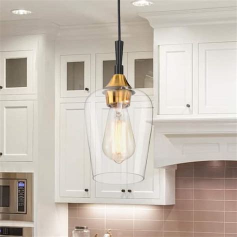 Edvivi Arlo 1 Light Black And Antique Brass Modern Mini Pendant With Clear Glass Shade