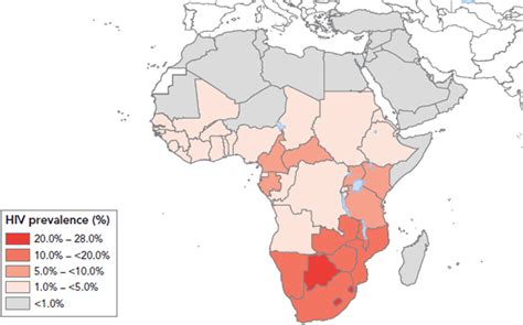 Global Distribution Of Hiv Aids In Africa Showing The Hiv Prevalence