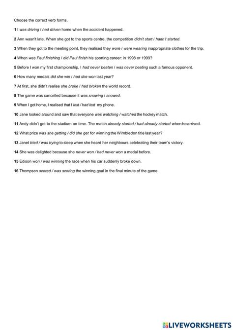 Past Tenses Practice Worksheet Live Worksheets