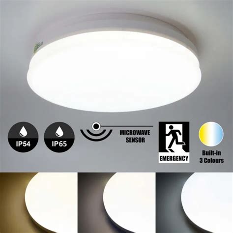 LED CEILING LIGHT With Microwave Motion Sensor Emergency IP54 IP65