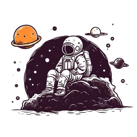 Astronauta Sentado Na Lua Ilustração De Doodle De Astronauta Png Capacete De Astronauta