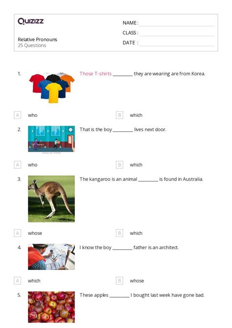 Relative Pronouns Worksheets For Th Grade On Quizizz Free