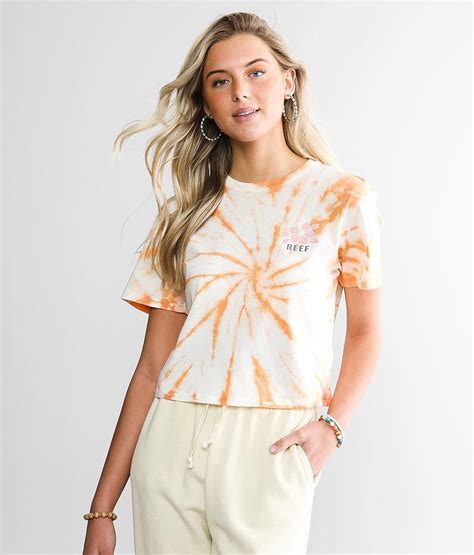 Reef Say Please Tie Dye T Shirt Womens T Shirts In Peach Tie Dye