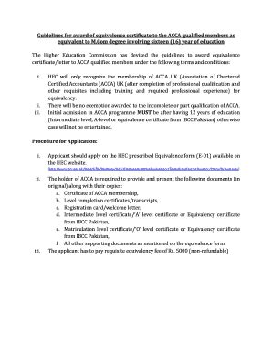 Fillable Online Hec Gov Guidelines For Award Of Equivalence Certificate