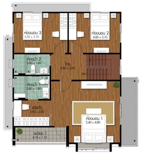 Plano de casa de dos pisos 4 dormitorios y 3 baños