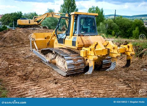 Industrial Backhoe Truck Moving Earth And Soil In Quarry Constru Stock