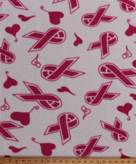 Fleece Pink Ribbons Breast Cancer Awareness Ribbons Hearts On White