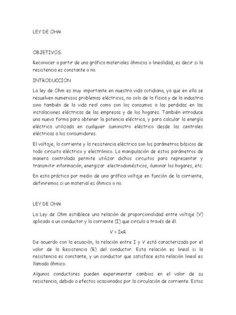 Ley De Ohm Simulador Pdf Resistencia Eléctrica Y Conductancia