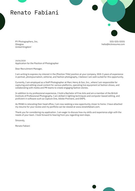 Sample Cover Letter For Photographer Resume Resume Example Gallery