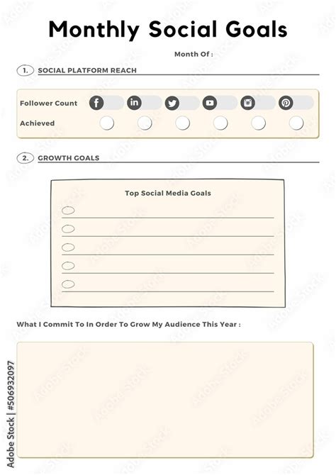 Minimal Monthly Social Media Goals Planner. Clean Monthly Social Media Goals Planner Template ...