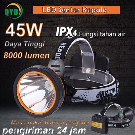 Jual Qyd Senter Kepala Semi Split Led Super Terang Ipx Tahan Air