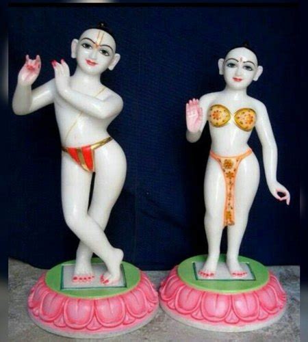 Painted White Marble Iskcon Radha Krishna Statue For Worship