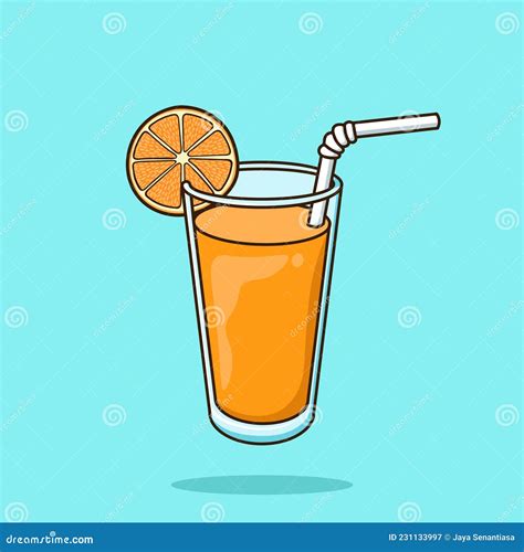 Orange Juice Drink In Glass And Citrus Fruit Cartoon Vector Illustration Stock Vector