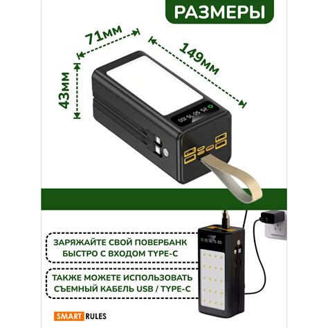 Повербанк 50000 мАч SmartiNext с LED светильником и кабелями черный ...