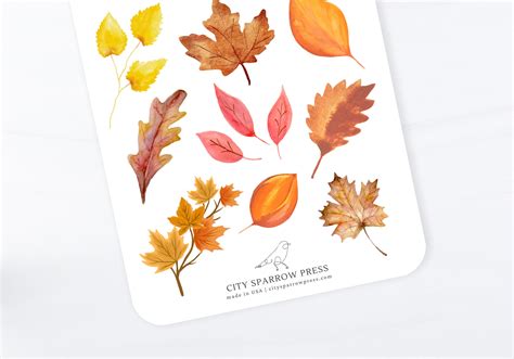 Autumn Stickers, Fall Leaves Sticker Sheet, Seasonal Stickers, Stickers ...