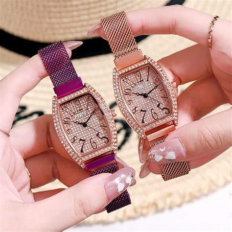 Vrouwen Magneet Gesp Mesh Riem Elegante Horloge Lu Grandado