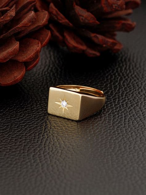 Buy Giva Men Sterling Silver K Gold Plated Rose Star Ring Ring