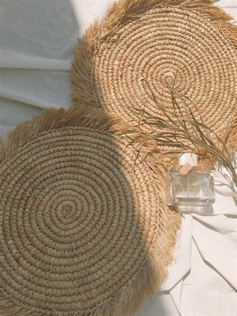 Natural Placemats Boho Placemats Fringe Placemats Raffia Etsy