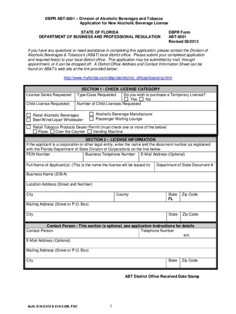 FL DBPR ABT 6001 2013 2022 Fill And Sign Printable Template Online