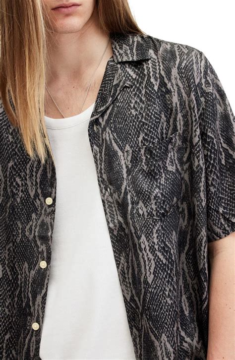 Allsaints Boomslang Snakeskin Print Camp Shirt Nordstrom In