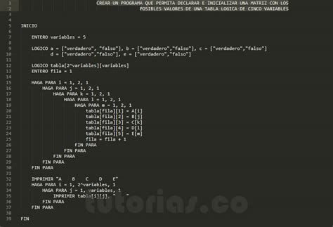 Arreglos Pseudocodigo Tabla Logica A Matriz Tutorias Co