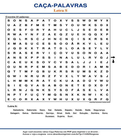 Caça Palavras da Letra S para imprimir Desenhos Imprimir