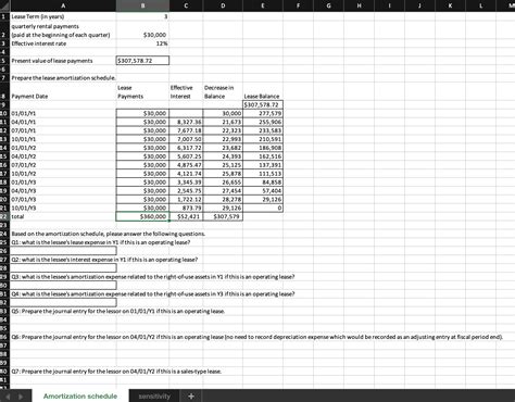 Solved In The Worksheet “lease Amortization Schedule” ﻿you