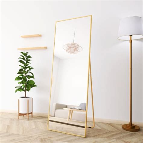 Sugift X Full Length Mirror Rectangle Body Floor Mirror Gold