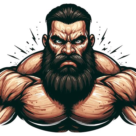 Homme Musclé Fort En Colère Avec Une Barbe Pleine Illustration