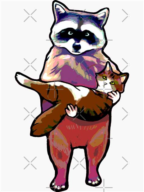 "ICONIC Raccoon Holding Cat Meme" Sticker by catifex | Redbubble