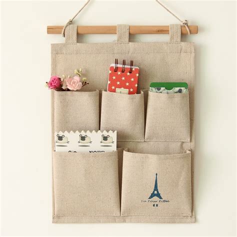 2017 Wall Hanging Storage Bag Pouch Cotton Linen Pocket Hanging Holder Storage Bags Sundries Bag