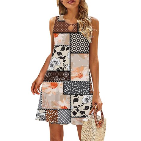 Ovticza Summer Dresses For Women 2024 Trendy Boho Floral Print Cover Up Crew Neck Sleeveless